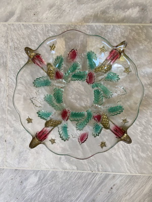 Vintage Christmas Glass Plate used, 1960s Walther