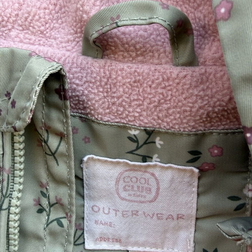 Cool Club kids jacket like new, floral khaki with pink fleece lining size 98