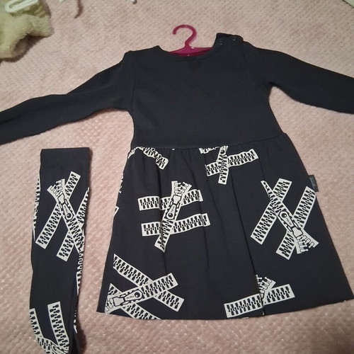 Girls' dress 4 years used, cotton, black and beige by Voi
