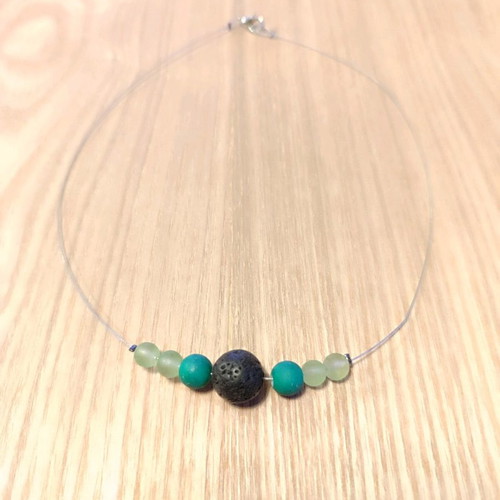 Necklace with semi-precious lava stone and blue beads new