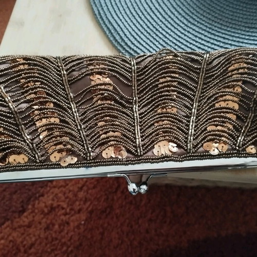 Vintage bag used, brown and bronze with beads