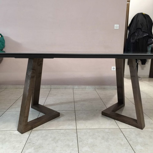 Mexil Luxury Dining Table with Ceramic Top and Solid Wood Legs like new 200x100x75