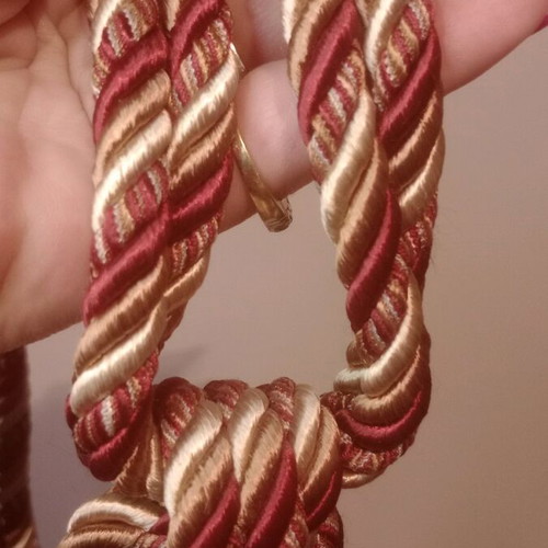 Large curtain tiebacks new in burgundy, gold, and copper colors