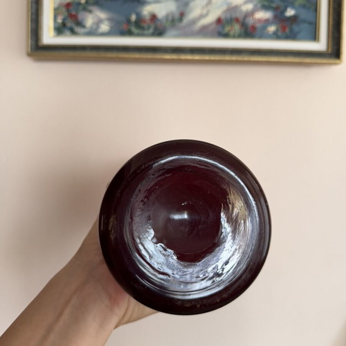 Large ruby red blown glass vase, 38 cm