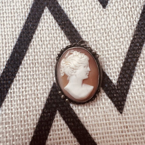 Vintage cameo pendant and brooch with silver and marcasite