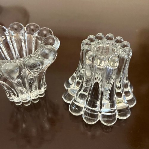 Pair of vintage crystal candle holders bubble design like new, 7cm height