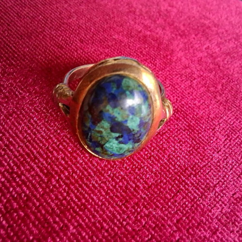 Ring used vintage gold-plated sterling silver oval azurite malachite