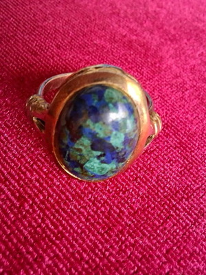 Ring used vintage gold-plated sterling silver oval azurite malachite