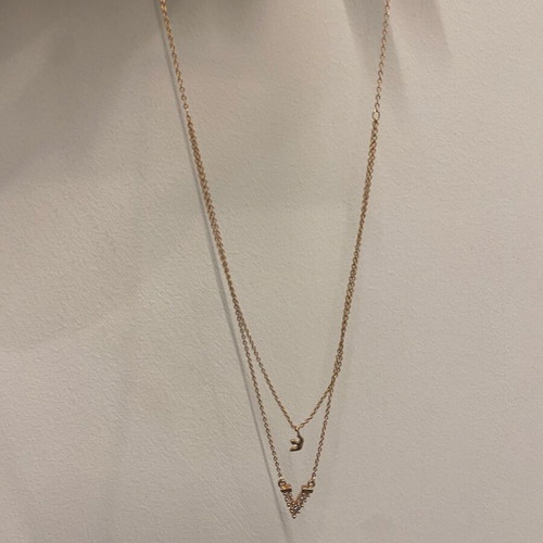 Double delicate necklace with zircon pink gold new, unworn