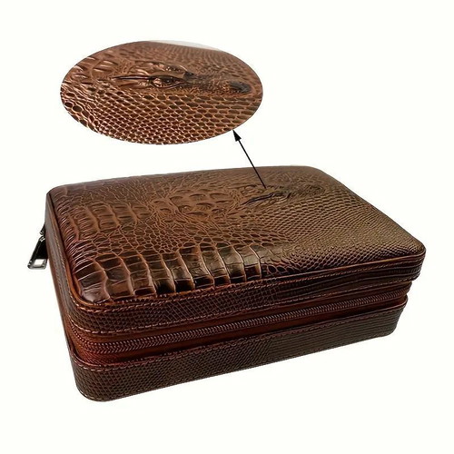 Cigar humidor case with embossed alligator design and wooden lining