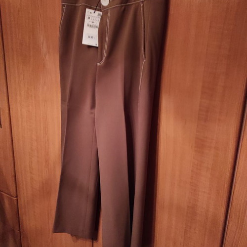 Zara pants new, light brown with ecru outer seam size M
