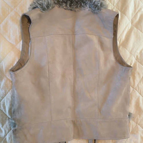 Topshop real leather vest used, aviator style with faux fur trim