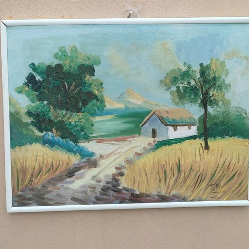 Watercolor of Idyllic Rural Landscape like new 41x31 cm