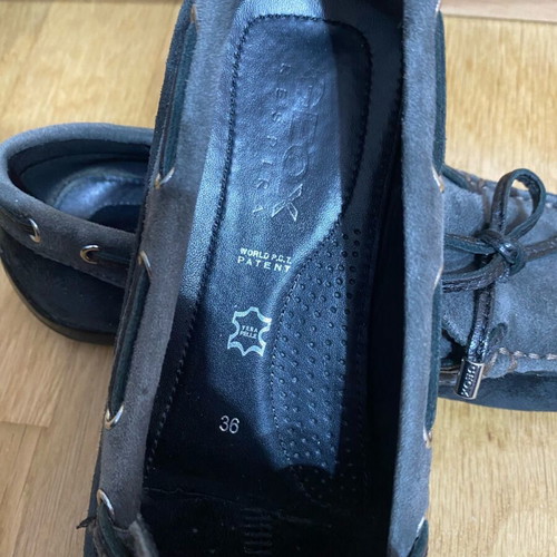 Geox leather suede moccasins black with grey like new