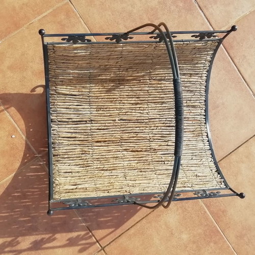Newspaper and magazine holder used, metal with wicker base