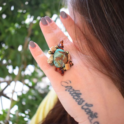 Copper ring large adjustable with turquoise stone used