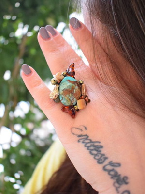 Copper ring large adjustable with turquoise stone used