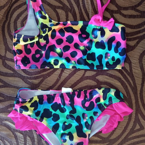 Girls' animal print swimsuit, size 6-7 years, multicolor