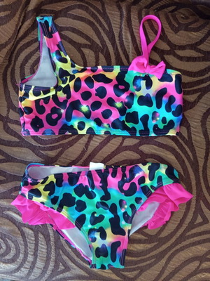 Girls' animal print swimsuit, size 6-7 years, multicolor