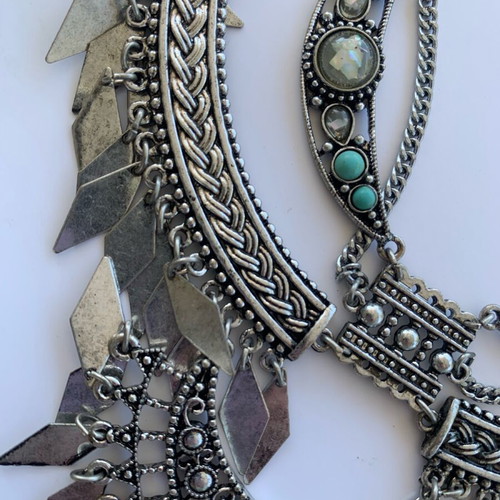 Accessorize oxidized silver toned statement necklace new, turquoise