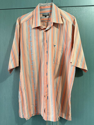 Carlo Colucci men's short sleeve shirt, striped, XL, 100% cotton