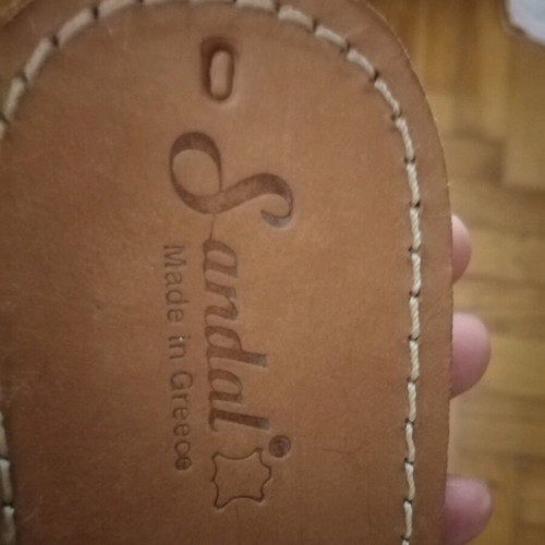 Handmade women's sandals like new, genuine leather, beige with blue stones, size 40-41