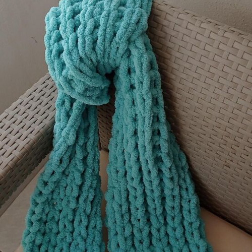 Handmade Alize Puffy Scarf turquoise, made to order