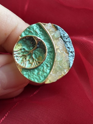Ring with mountain crystals, handmade, tree of life motif
