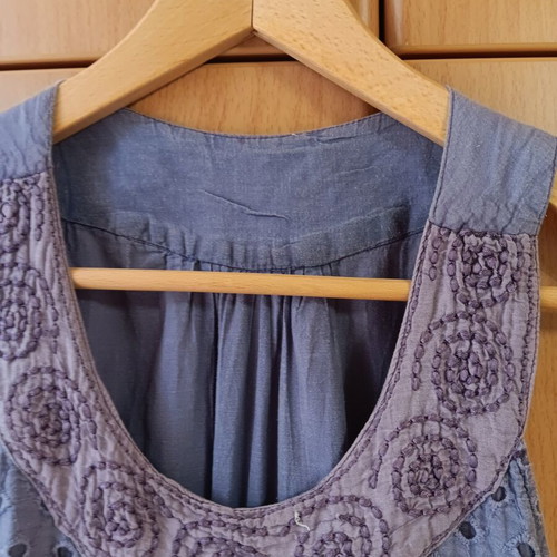 Mini cotton dress like new, purple, size small, sleeveless with pockets