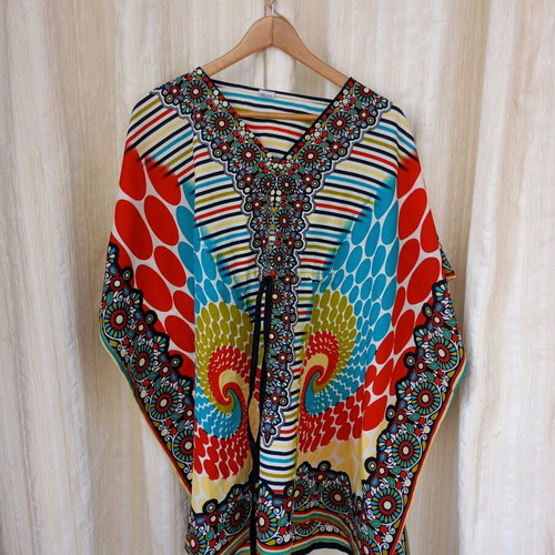 Colorful kaftan like new with waist cinch
