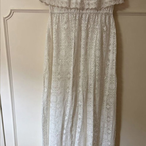 Lynne white long strapless lace dress