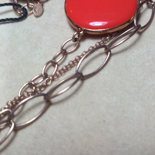 Gregio long necklace 90 cm with coral enamel, new