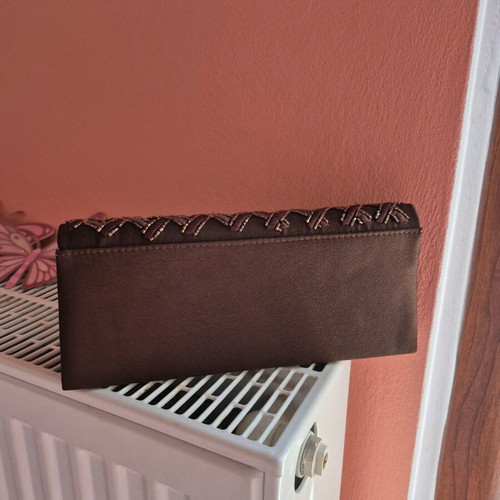 Satin bag like new with beaded strap brown