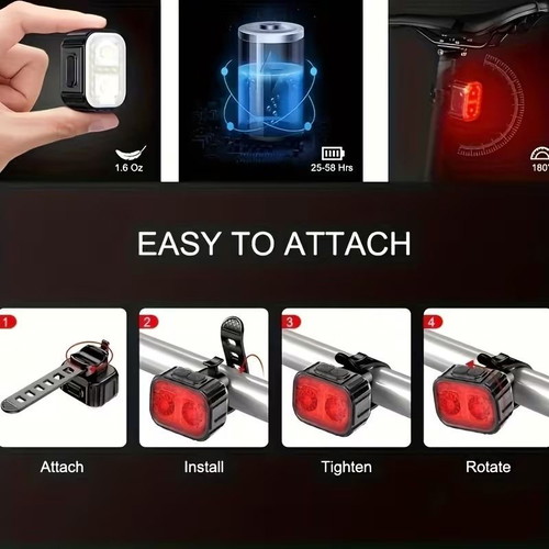 USB Rechargeable Bicycle Lights Set New, Front and Rear LED Waterproof