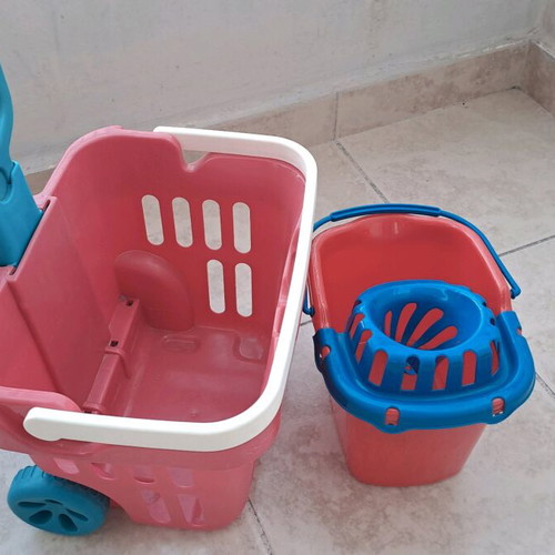 Toy basket with wheels and bucket used