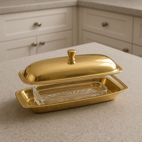 Vintage butter dish gold plated from 60s-70s new