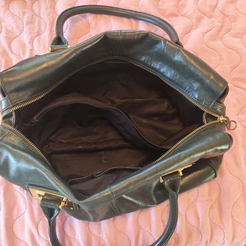 Folio leather women's handbag like new, dark green bowling style