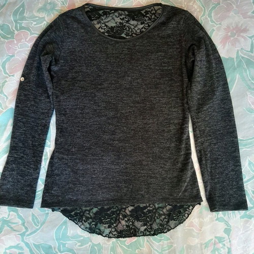 Blouse with lace and bow on back like new, gray, size S