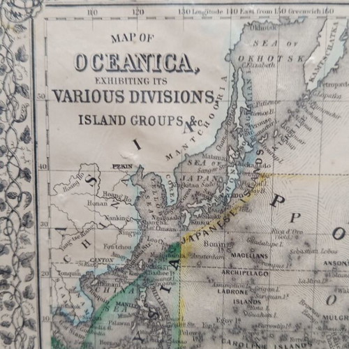 Map of Oceania 1890 used, hand-colored by Samuel Augustus Mitchell