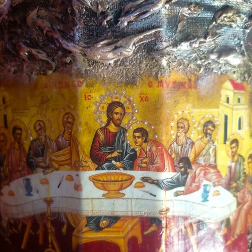 Handmade Last Supper icon on hollow hanging ceramic