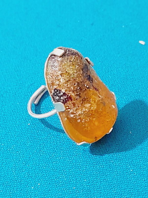 Handmade ring with resin stone, copper base, silver 925, adjustable