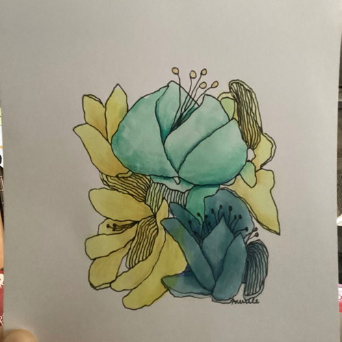 Flowers abstract drawing new, original hand-painted artwork