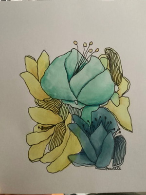 Flowers abstract drawing new, original hand-painted artwork