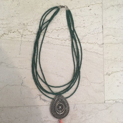 Summer necklace like new, handmade ethnic with cypress beads and silver element