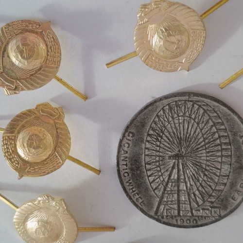 Old medals and pins set, used, 5 medals and 6 pins
