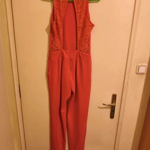 Jumpsuit coral color with lace back opening like new