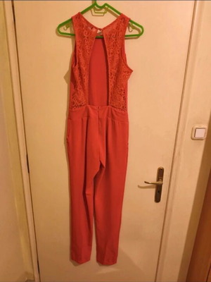 Jumpsuit coral color with lace back opening like new