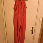 Jumpsuit coral color with lace back opening like new