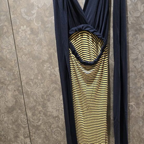 Long dress used, yellow with dark blue, versatile style