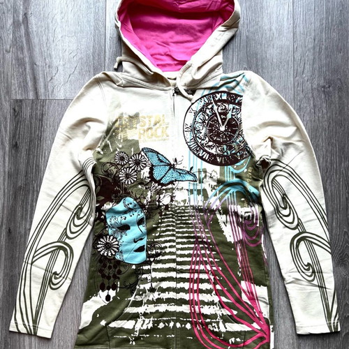 Women's Crystal Rock by Christian Audigier Hoodie Sweatshirt New with Zipper